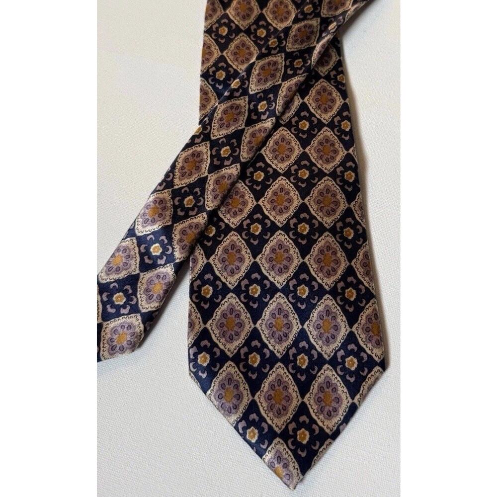 Luca Franzini Italian Silk Tie Blue/Purple Medallion Geometric Luxury
